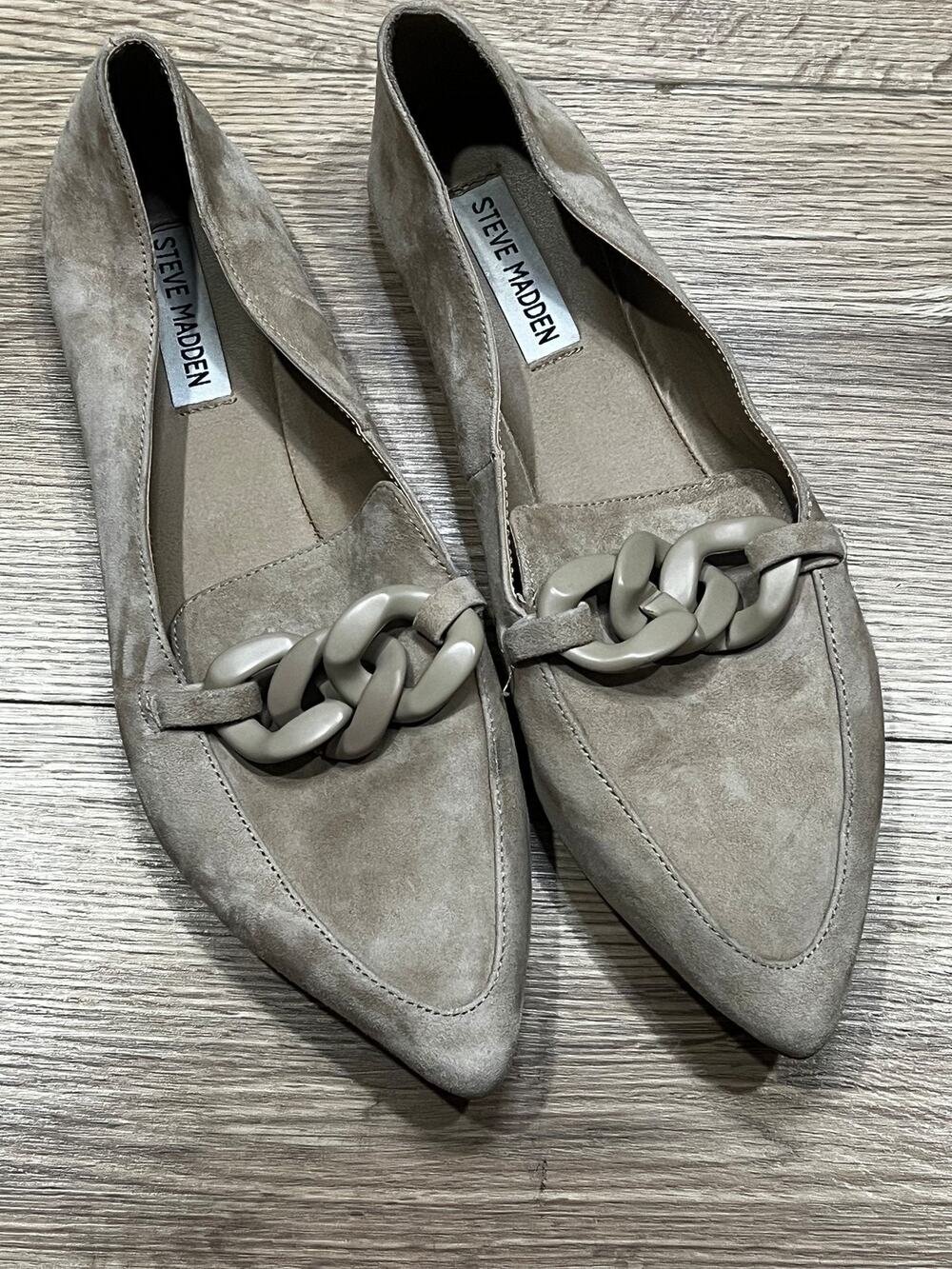 Steve Madden Womens Flats Size 10 Taupe Chain Detail Pointed Toe Suede (A00)